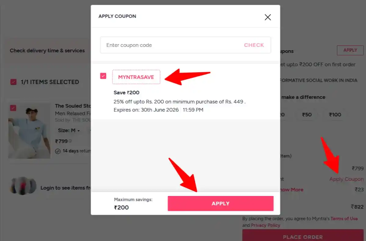 apply myntra coupon code for clothing