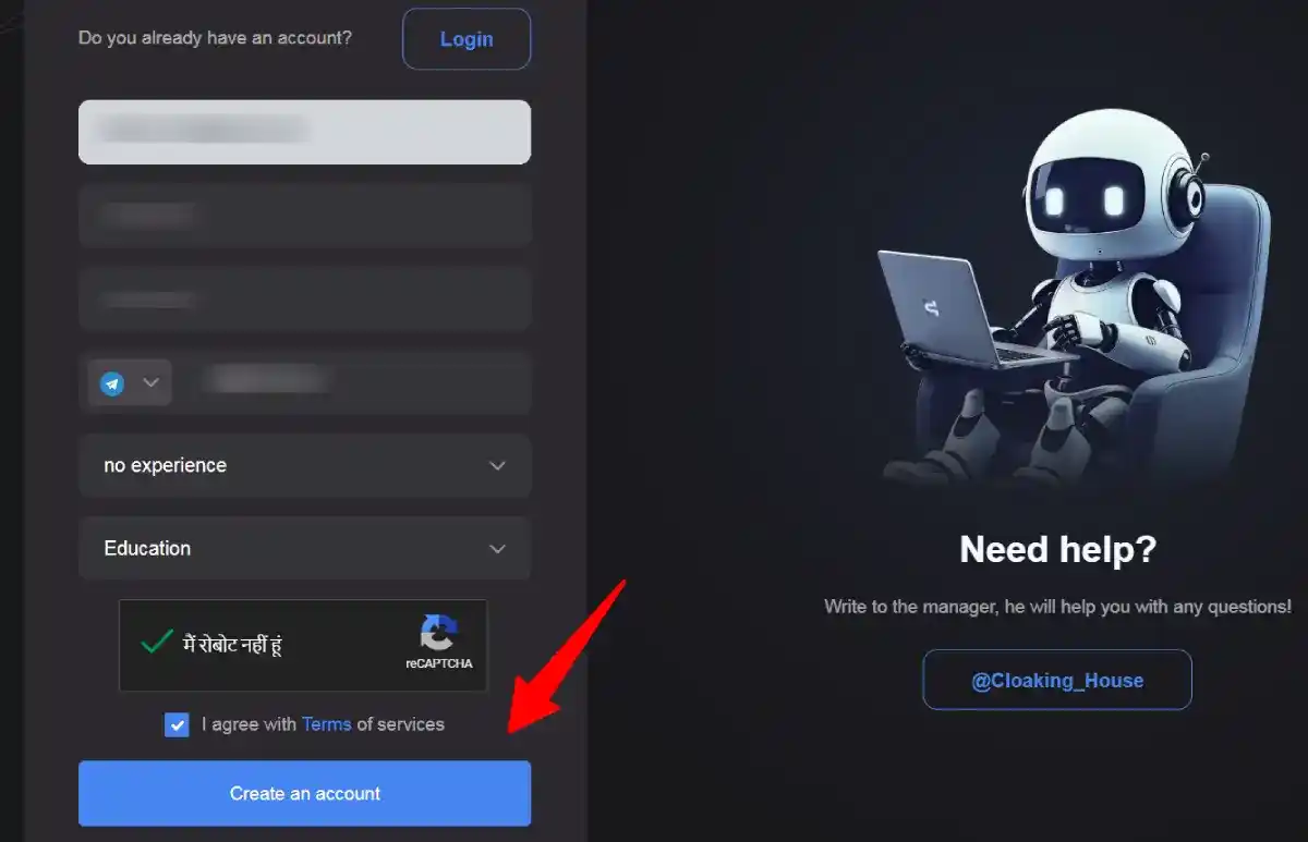 cloaking house account creation