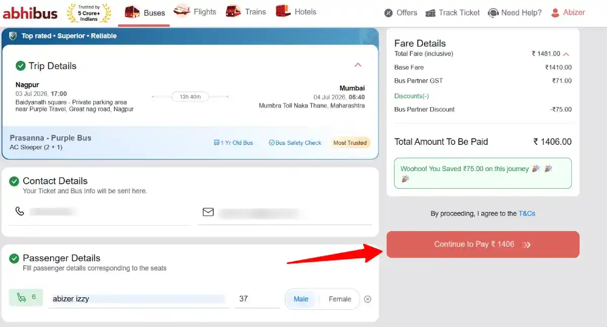 image showing abhibus passenger details abhibus passenger details