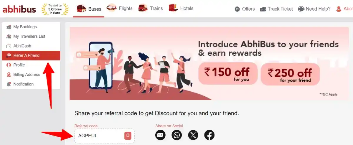 image showing abhibus referral a friend code abhibus referral code